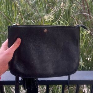 Tory Burch Black Pebbled Leather Crossbody with Gold Logo